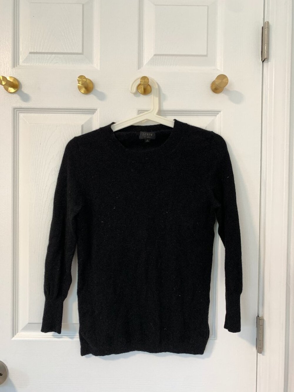OG J. Crew Black 100% Cashmere 3/4 Sleeve Crewneck Sweater XS